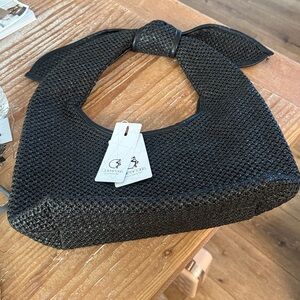 QUEENORIS Women's Black  Woven Vegan-Leather Shoulder Top-handle Bag